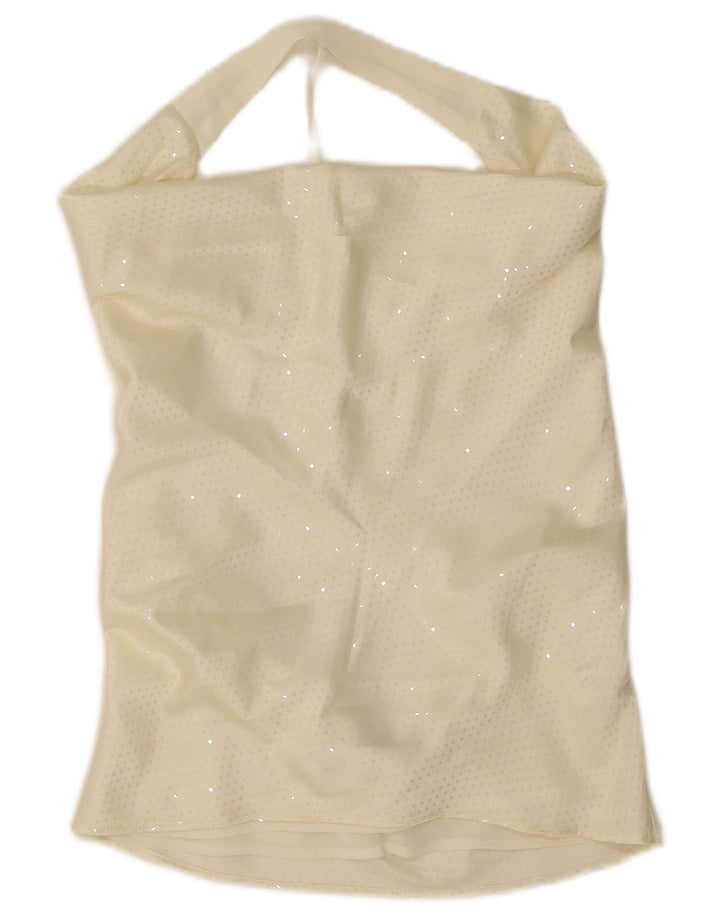 Top corto da donna con spalle scoperte Zara UK 10 piccolo poliestere screziato bianco sporco