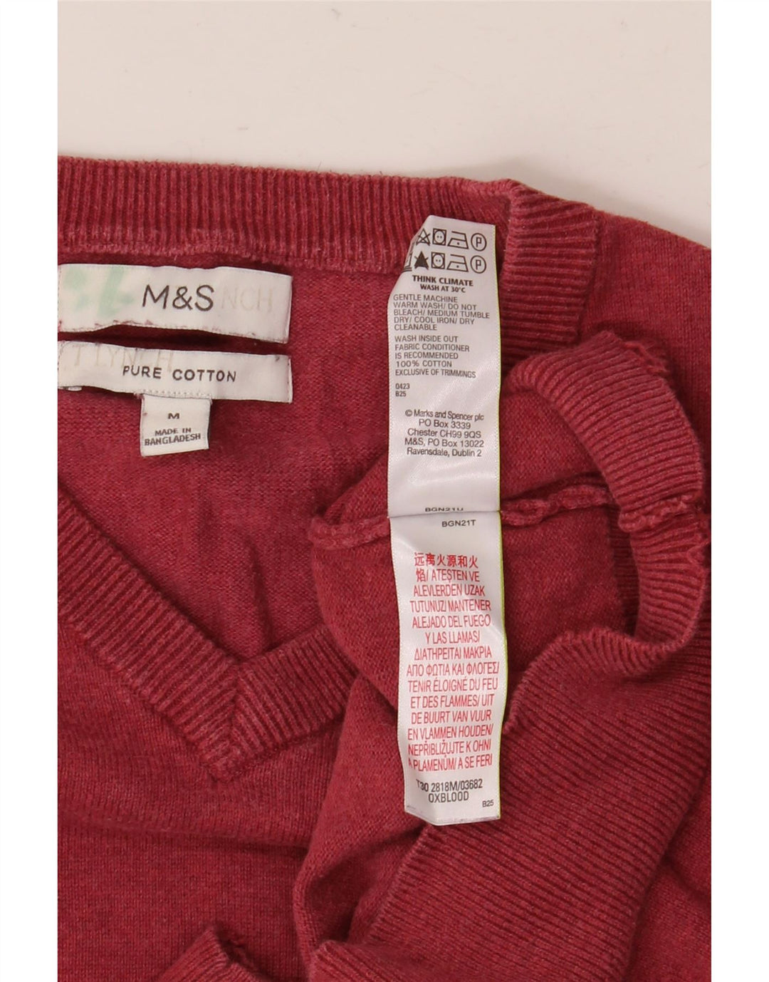 Maglione da uomo con scollo a V Marks & Spencer in cotone bordeaux medio
