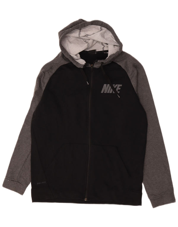 Felpa con cappuccio e zip grafica Nike Dri Fit da uomo color block medio nero