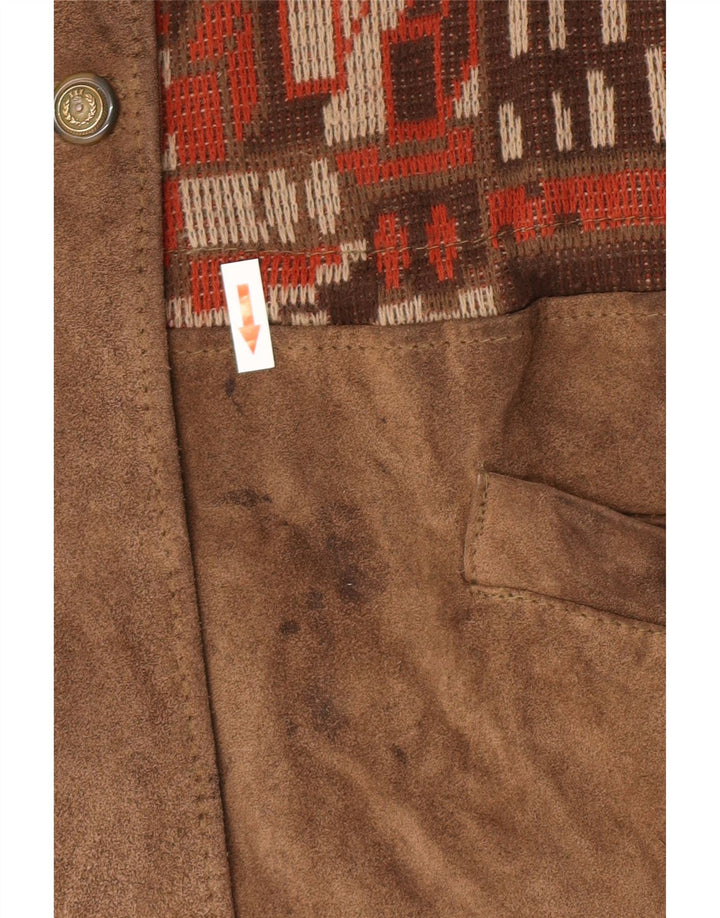 Cappotto vintage da donna oversize in pelle scamosciata con giacca a vento IT 46 Large Beige geometrico