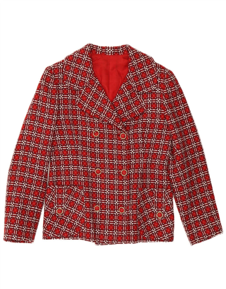 Giacca blazer doppiopetto da donna VINTAGE UK 6 XS quadri rossi