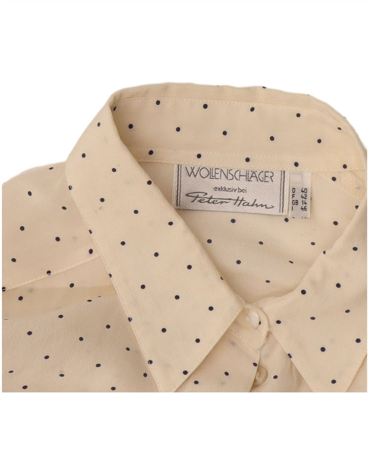 Camicetta da donna Peter Hahn UK 14 Grande pois bianco sporco
