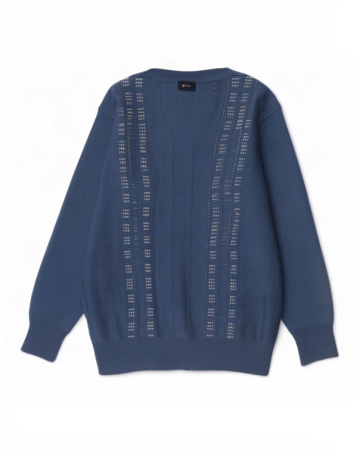 Maglione Gabicci da uomo con scollo a V in lana geometrica blu medio