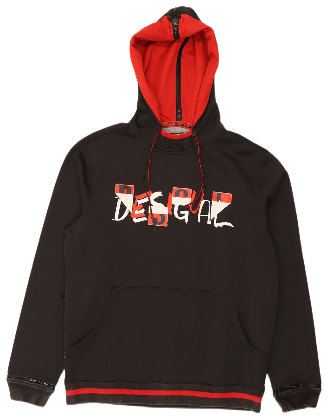 Desigual Mens Graphic Felpa con cappuccio Jumper XL Nero Colourblock Poliestere