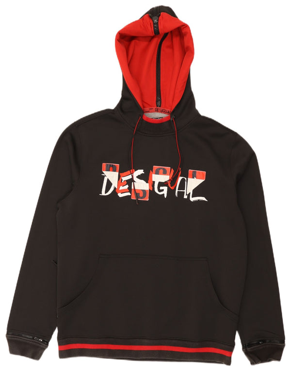 Desigual Mens Graphic Felpa con cappuccio Jumper XL Nero Colourblock Poliestere