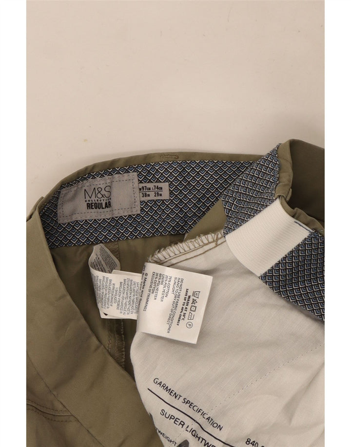 Pantaloni chino regolari dritti da uomo Marks & Spencer W38 L29 cotone kaki