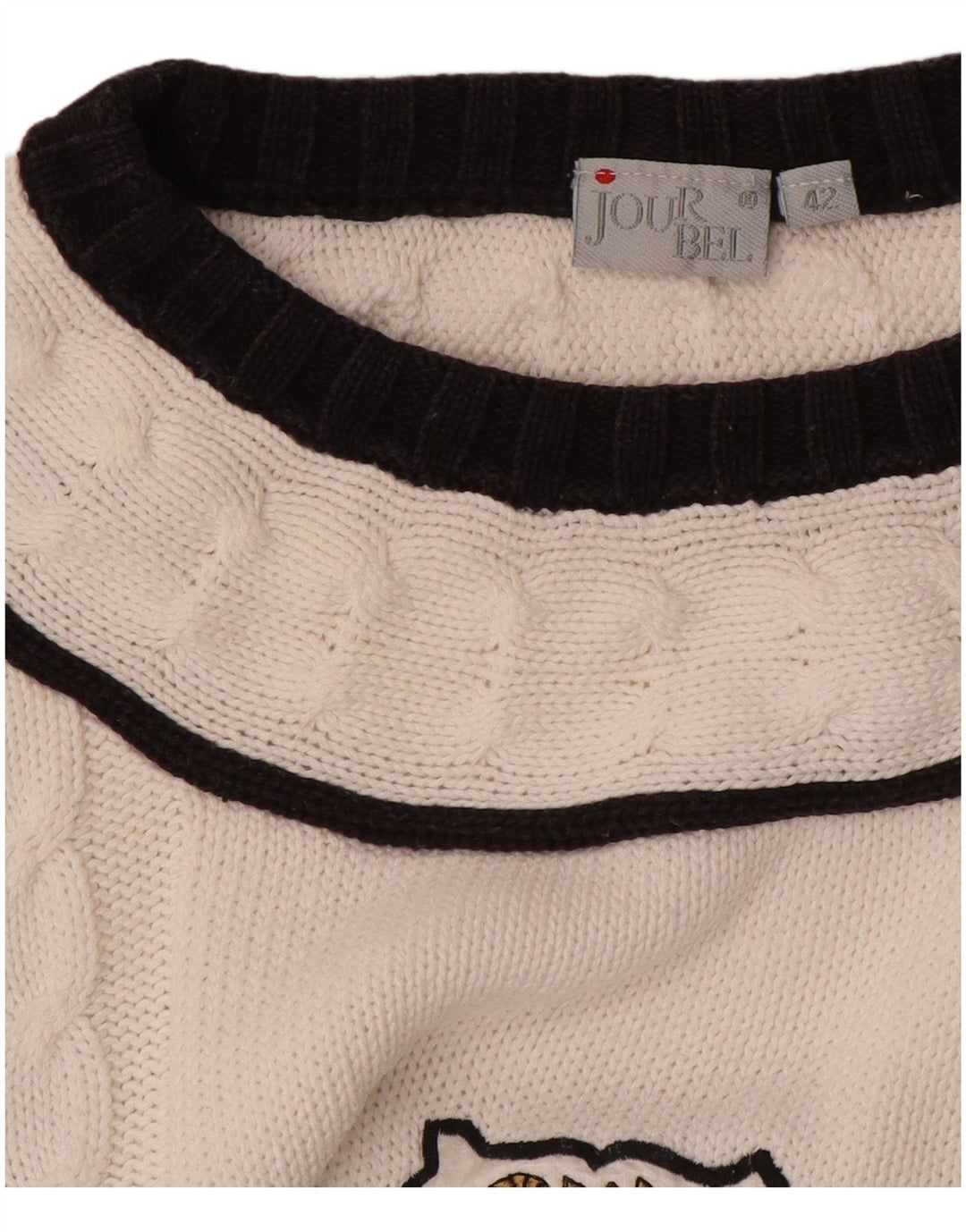 VINTAGE Womens Crew Neck Jumper Sweater EU 42 Large White Colourblock