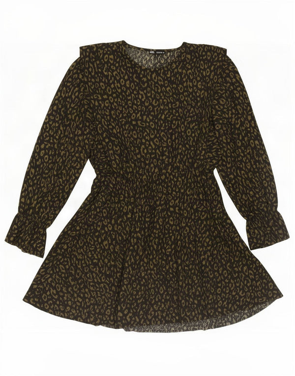 Abito a trapezio a maniche lunghe da donna Zara UK 16 grande stampa animalier nera