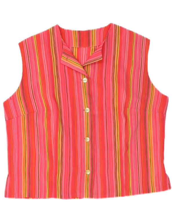 Camicetta vintage da donna senza maniche corta UK 14 a righe rosa medio