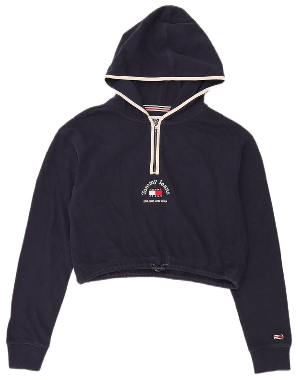 Maglione con cappuccio grafico corto da donna Tommy Hilfiger UK 6 XS cotone blu navy