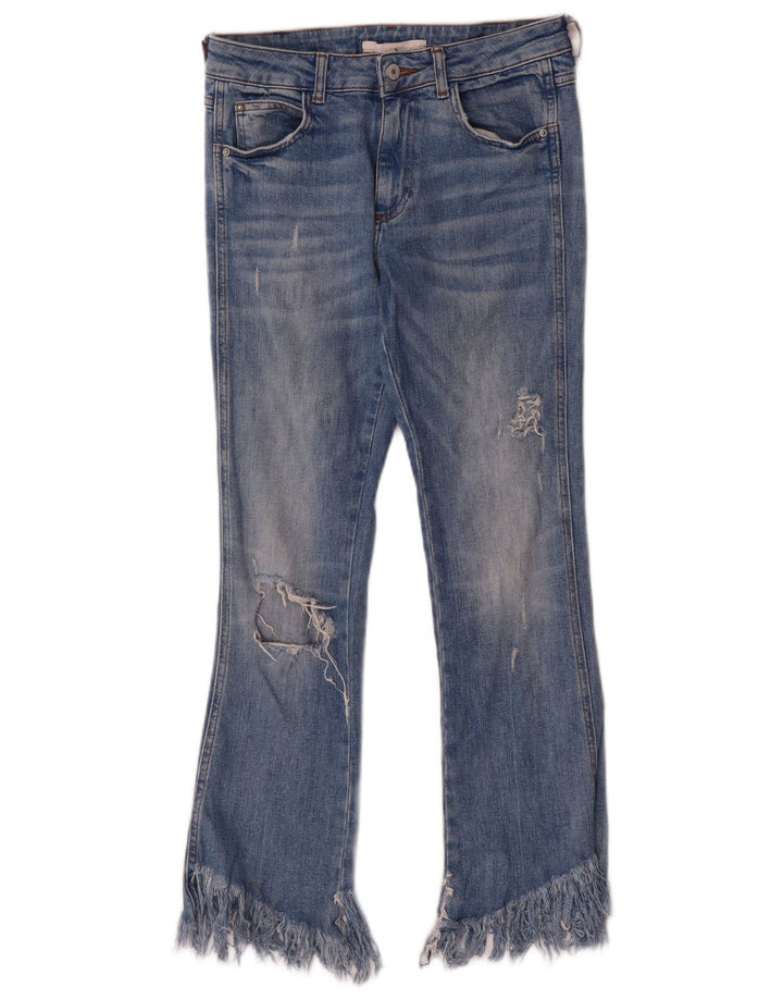 ZARA Womens Distressed Bootcut Jeans EU 36 XS W26 L26 Blue Cotton