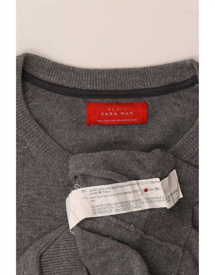 Zara Maglione girocollo da uomo in cotone grigio piccolo
