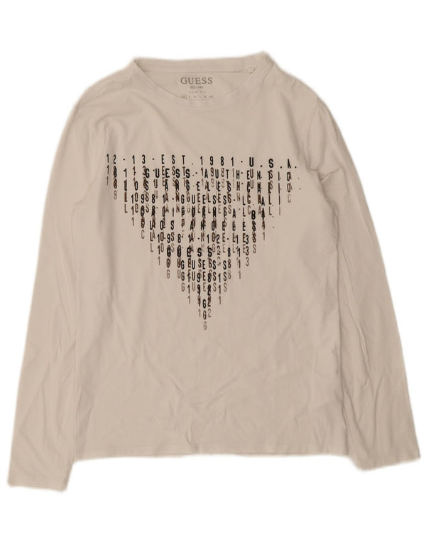 Guess Top grafico da uomo slim fit a maniche lunghe XS in cotone bianco