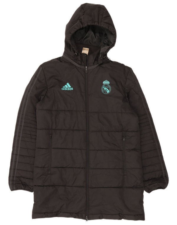 Cappotto imbottito con cappuccio Adidas da uomo del Real Madrid UK 40 grande poliestere nero