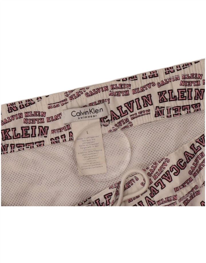 Pantaloncini da bagno grafici da uomo Calvin Klein grandi in poliestere bianco sporco