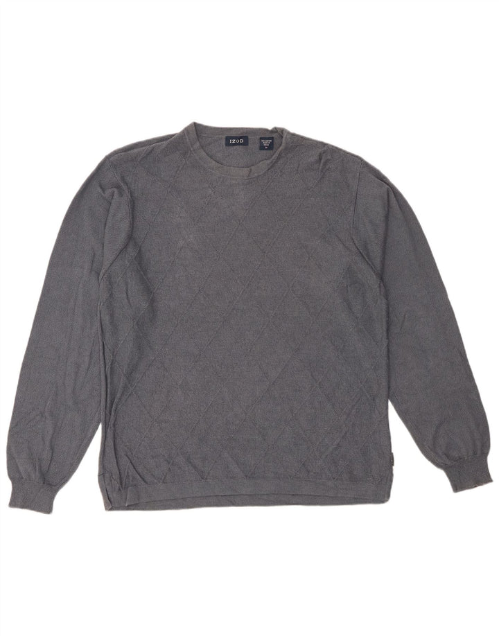 Maglione girocollo da uomo IZOD in cotone grigio medio a rombi/diamante