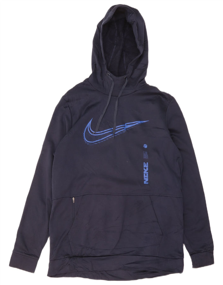 NIKE Felpa con cappuccio grafica Dri Fit da uomo, grande, in poliestere blu navy