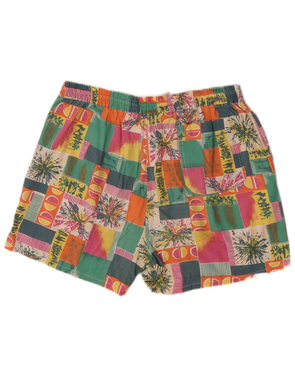 Pantaloncini da bagno grafici vintage da uomo di grandi dimensioni in cotone geometrico multicolore