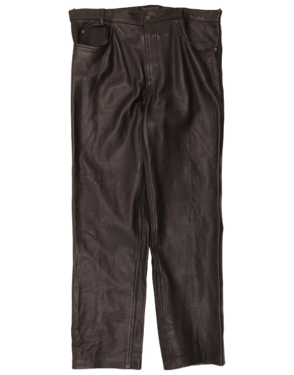 Pantaloni dritti in pelle da uomo Henson&Henson W42 L33 neri
