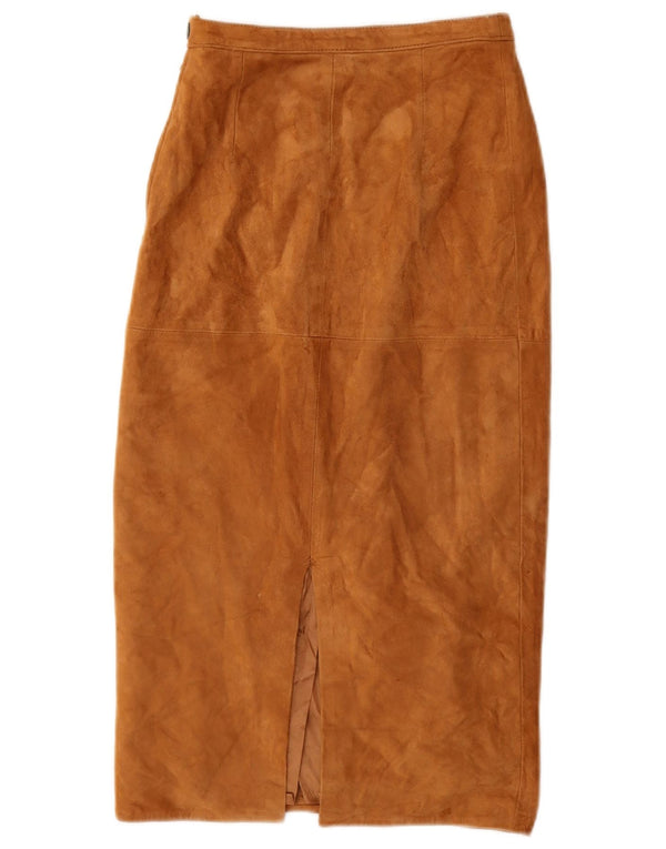Gonna longuette vintage in pelle scamosciata da donna W28 beige medio