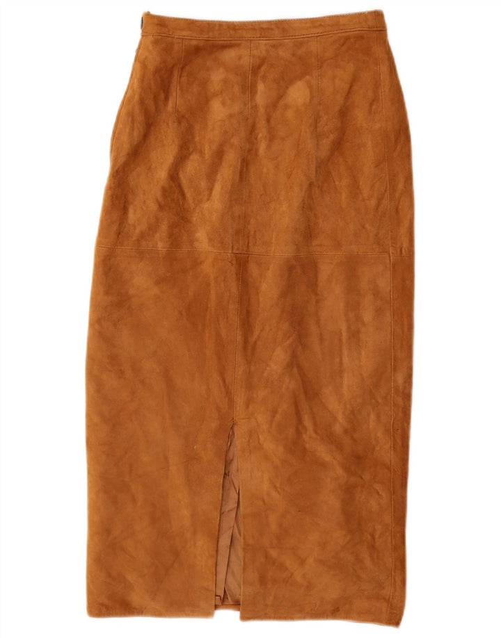 Gonna longuette vintage in pelle scamosciata da donna W28 beige medio