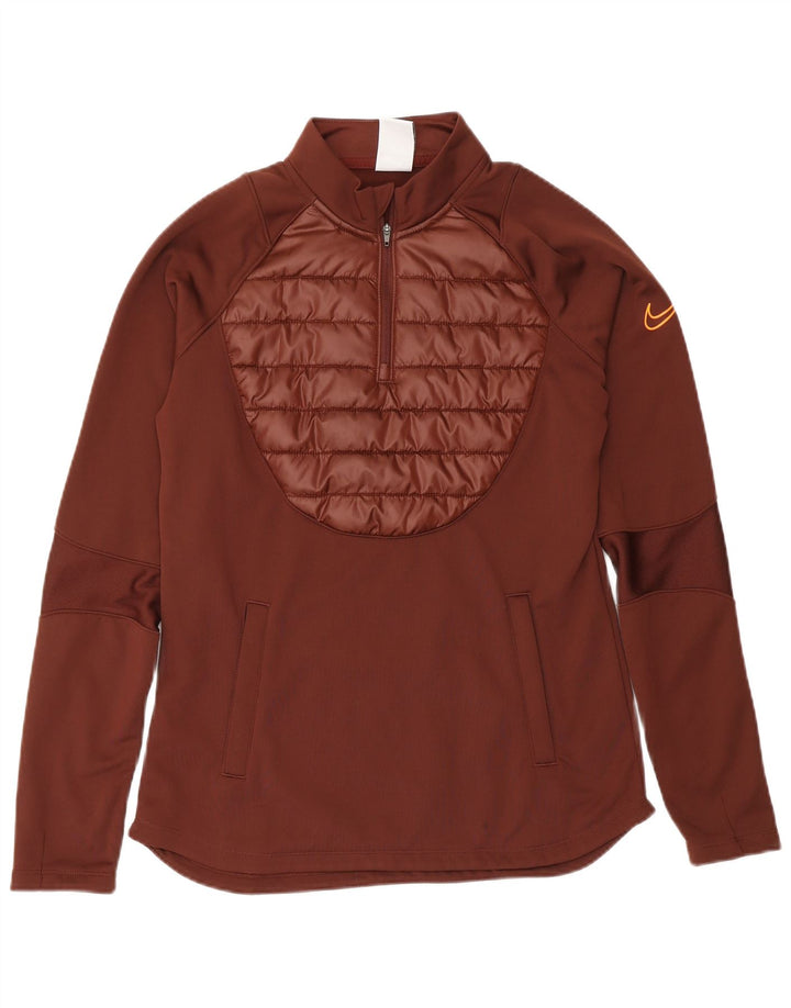 Top della tuta da ginnastica Nike Therma-Fit con collo e zip da donna UK 10 piccolo marrone