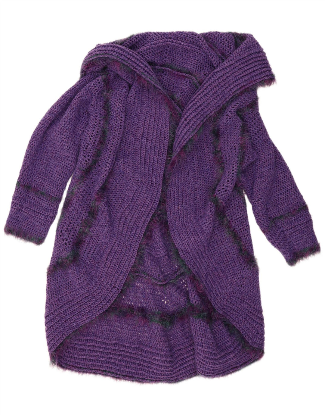Maglione cardigan aperto con linea lunga da donna vintage taglia unica viola