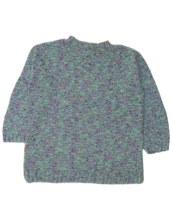 Maglione maglione collo alto da donna VINTAGE UK 18 XL blu screziato