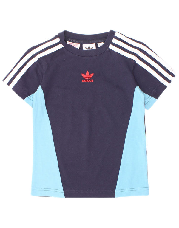 T-shirt da ragazzo Adidas Top 3-4 anni in cotone color block blu navy