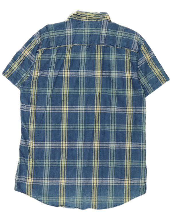 Camicia a maniche corte da uomo Tommy Hilfiger 2XL cotone scozzese blu