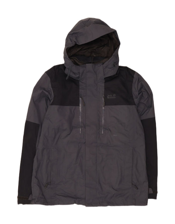 JACK WOLFSKIN Giacca antipioggia da uomo con cappuccio UK 44/46 XL Grigio Colourblock