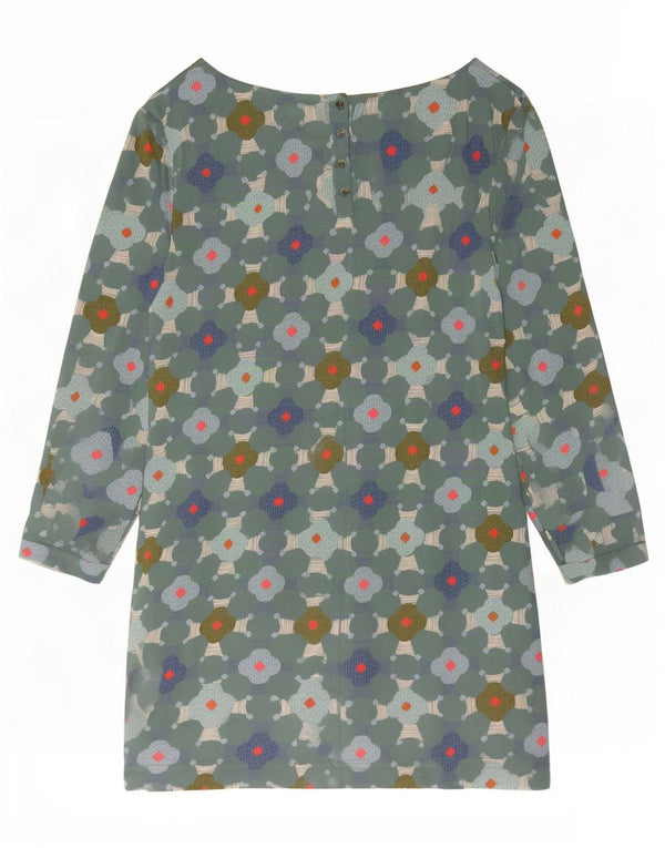 Abito a trapezio a maniche lunghe da donna Weird Fish UK 14 Cotone floreale verde medio