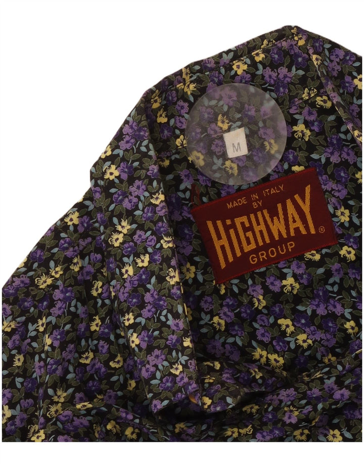 Camicia vintage da uomo a maniche corte viola medio floreale
