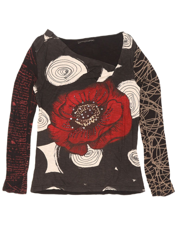 Desigual Womens Graphic Top manica lunga UK 12 viscosa floreale nera media