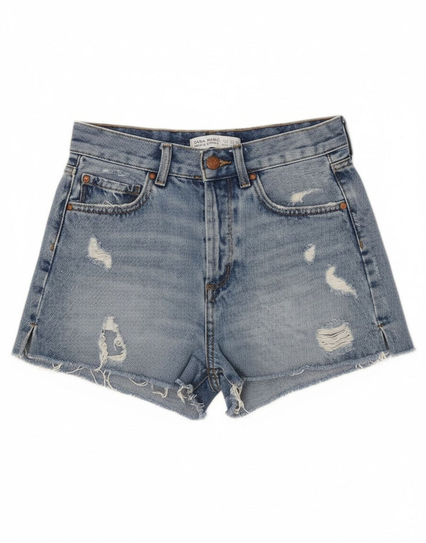 Pantaloncini in denim invecchiato Zara da donna EU 34 2XS W24 Blu