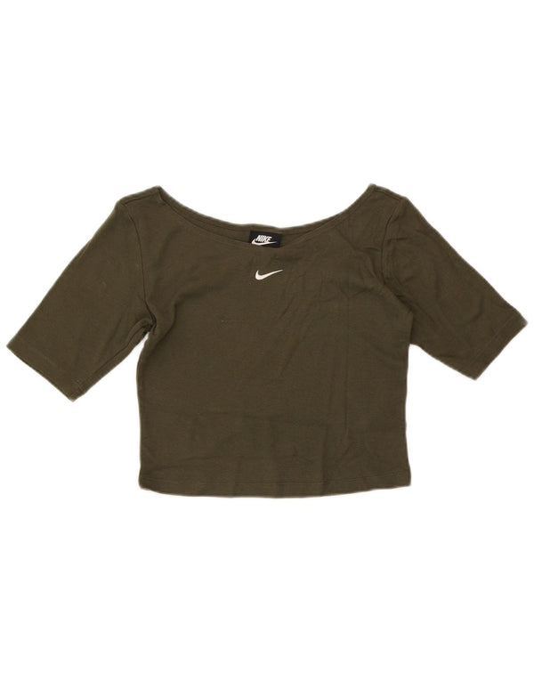 T-shirt corta da donna Nike UK 10 piccola in cotone kaki