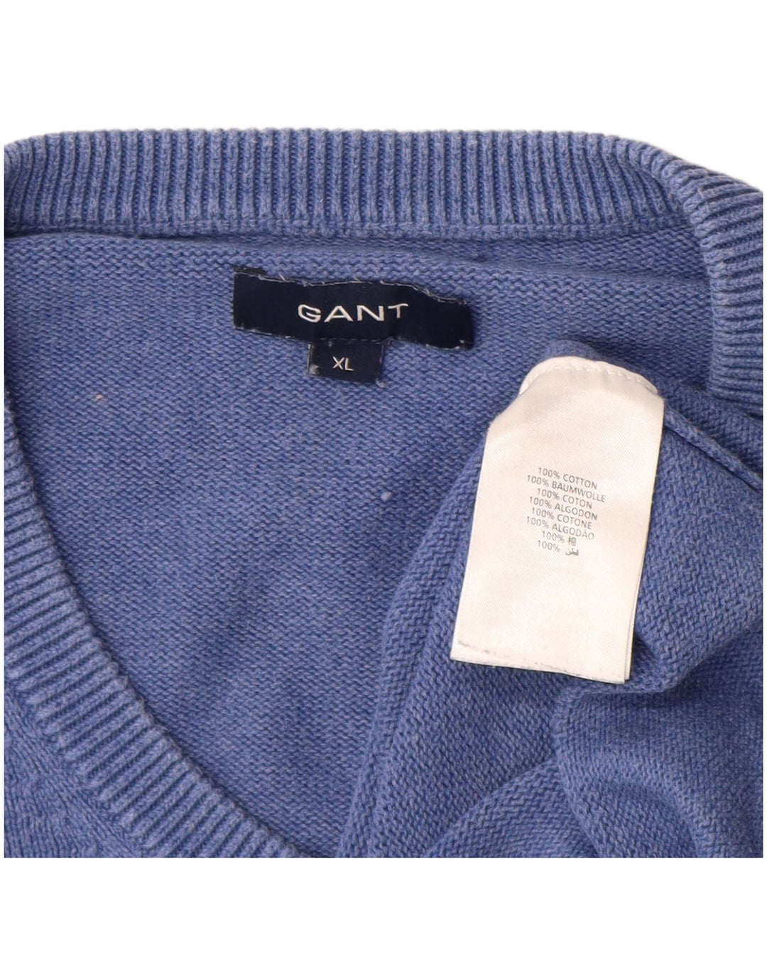 GANT Maglione da uomo con scollo a V XL in cotone blu