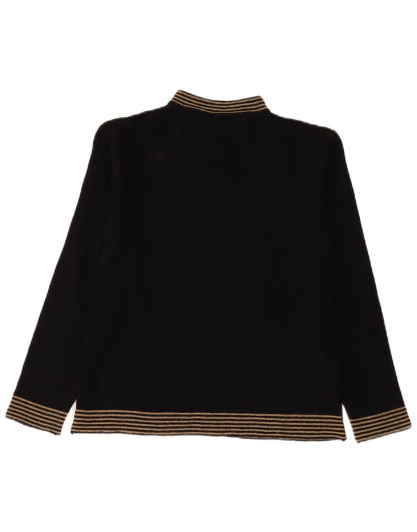 Maglione maglione vintage da donna con collo dolcevita UK 12 a righe nere medie
