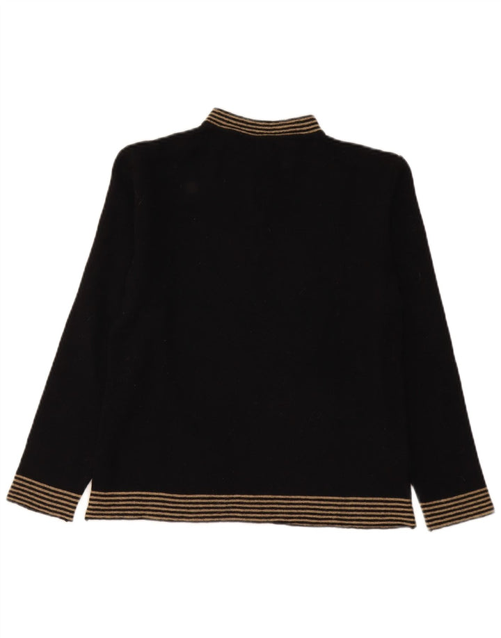 Maglione maglione vintage da donna con collo dolcevita UK 12 a righe nere medie