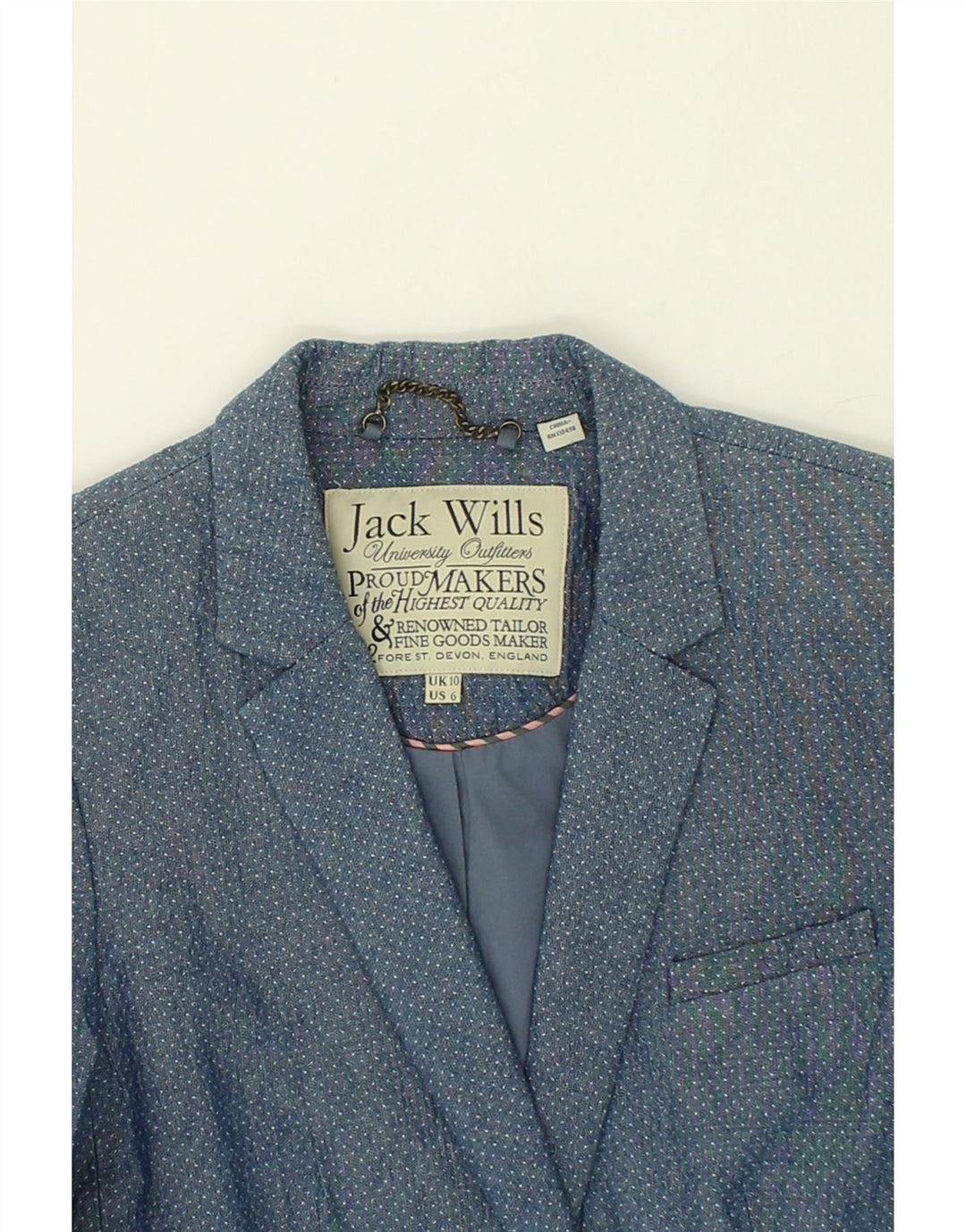 JACK WILLS Womens 1 Button Blazer Jacket UK 10 Small  Blue Spotted Cotton Vintage Jack Wills and Second-Hand Jack Wills from Messina Hembry 