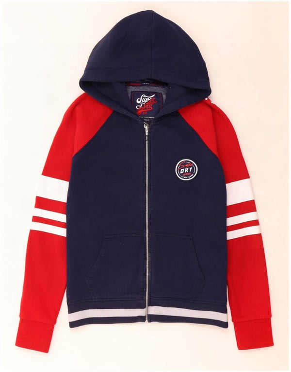 Maglione con cappuccio e zip da uomo Superdry piccolo in cotone color block blu navy