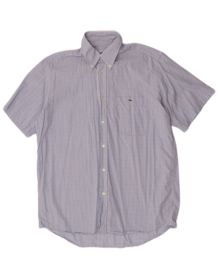 Camicia a maniche corte da uomo Lacoste taglia 39 in cotone a quadretti blu medio