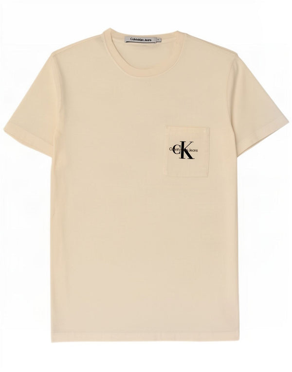 Calvin Klein Jeans T-shirt grafica da donna UK 12 Medium White Cotton