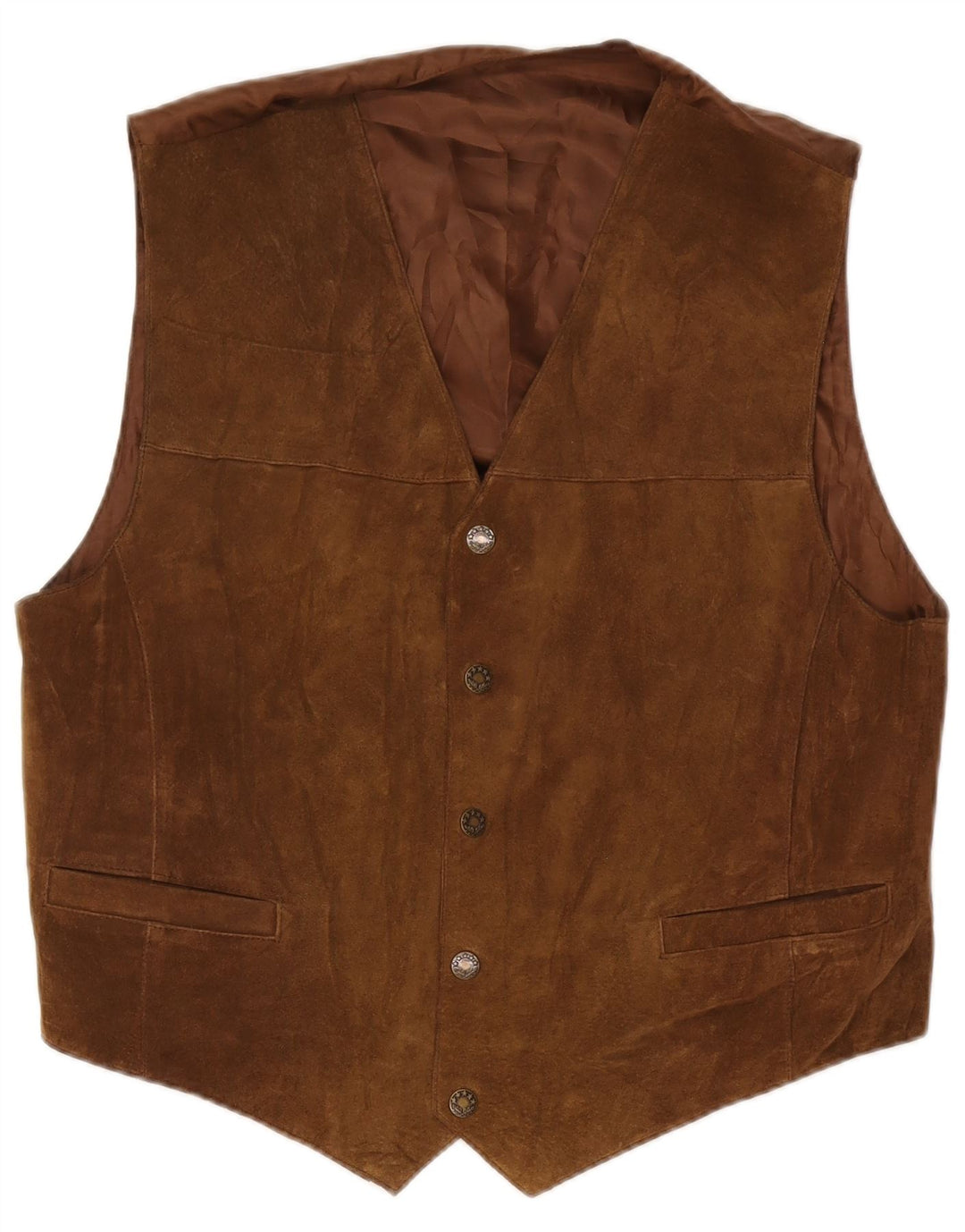 Gilet vintage da uomo in pelle scamosciata IT 52 grande in pelle marrone
