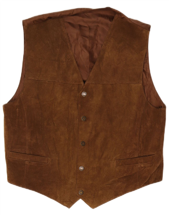 Gilet vintage da uomo in pelle scamosciata IT 52 grande in pelle marrone