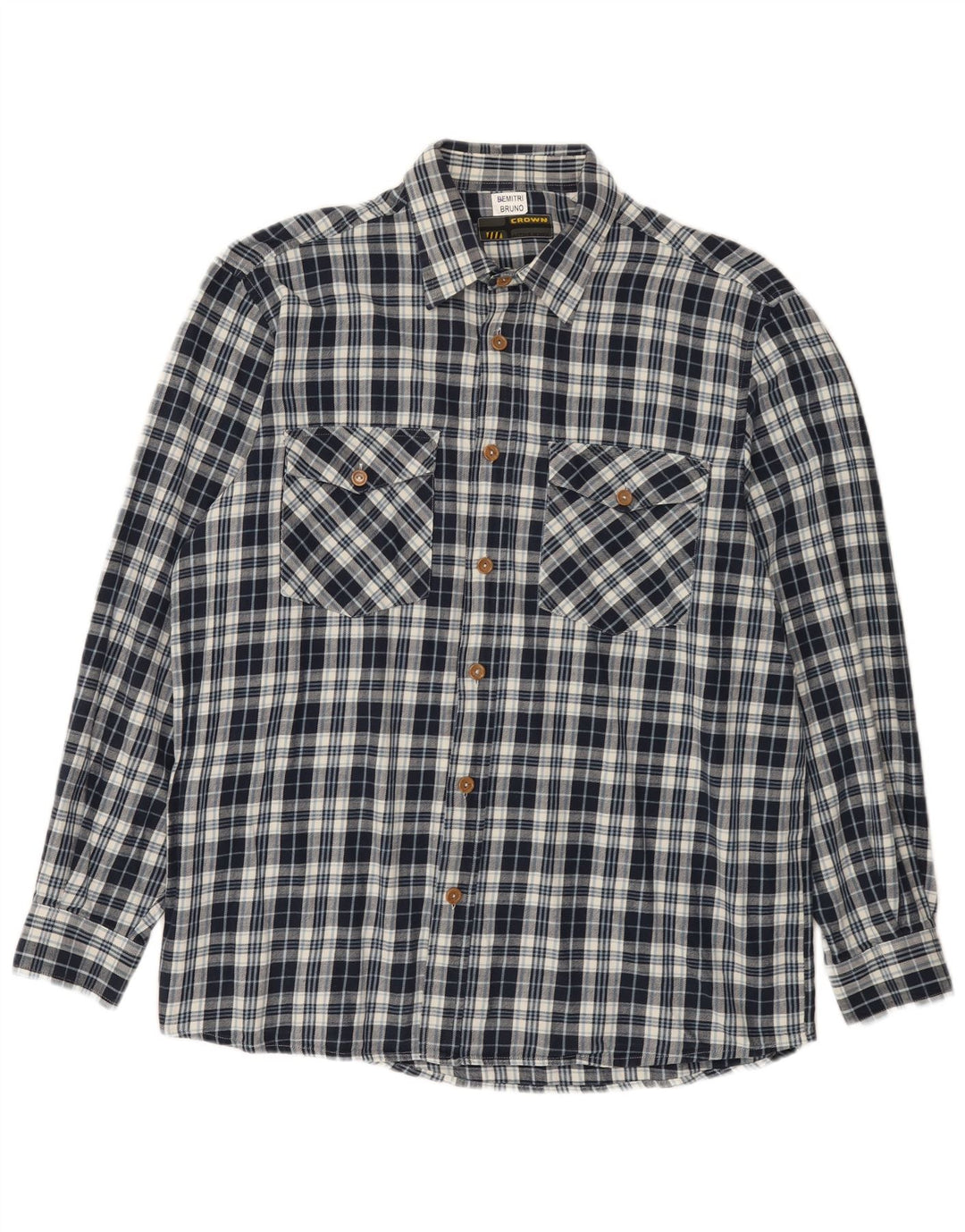 Camicia da uomo in flanella Crown taglia 44 XL in cotone a quadri blu navy