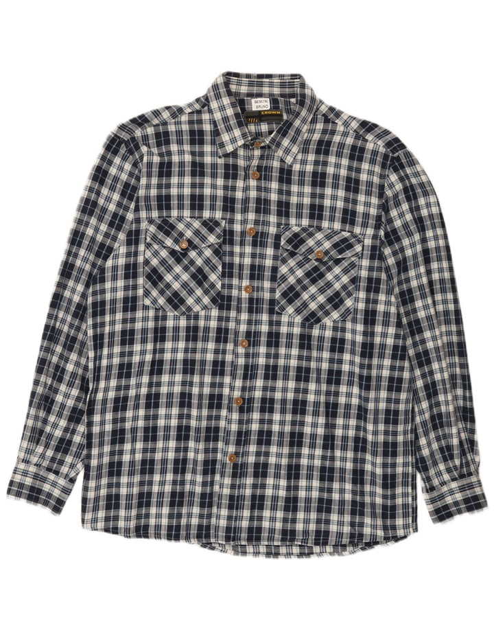 Camicia da uomo in flanella Crown taglia 44 XL in cotone a quadri blu navy