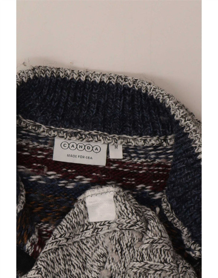 Maglione Canda da uomo con zip e collo in acrilico Fair Isle grigio medio