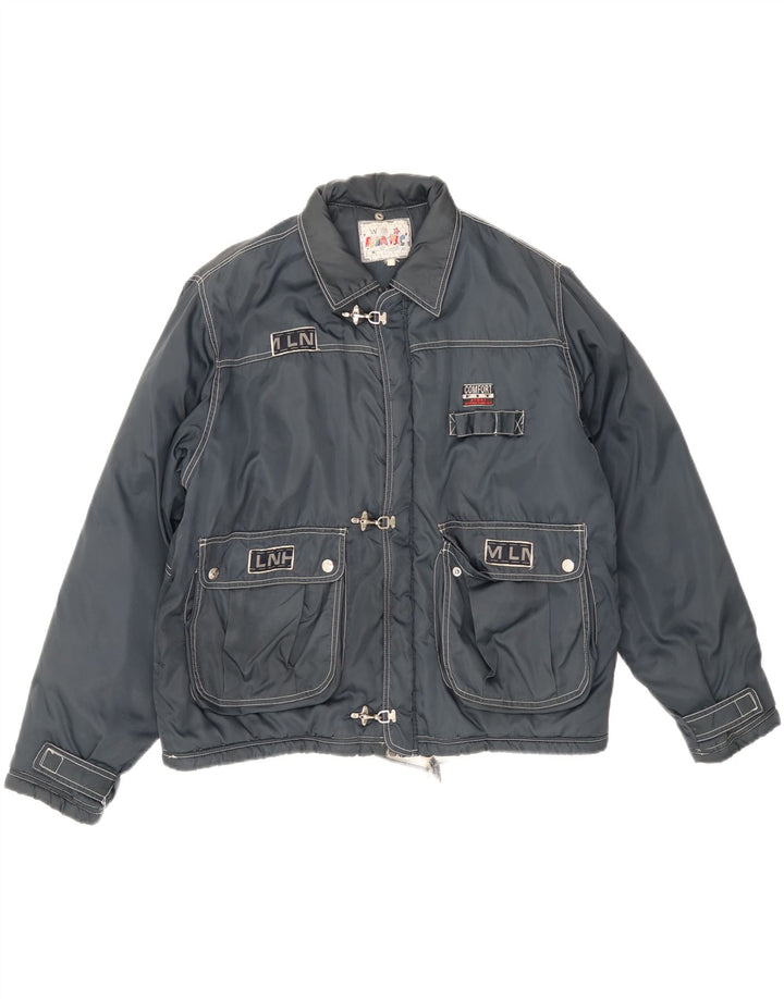 Giacca imbottita con cappuccio vintage da uomo UK 38 medio blu navy