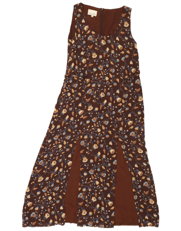 Abito lungo senza maniche vintage da donna IT 44 marrone medio floreale